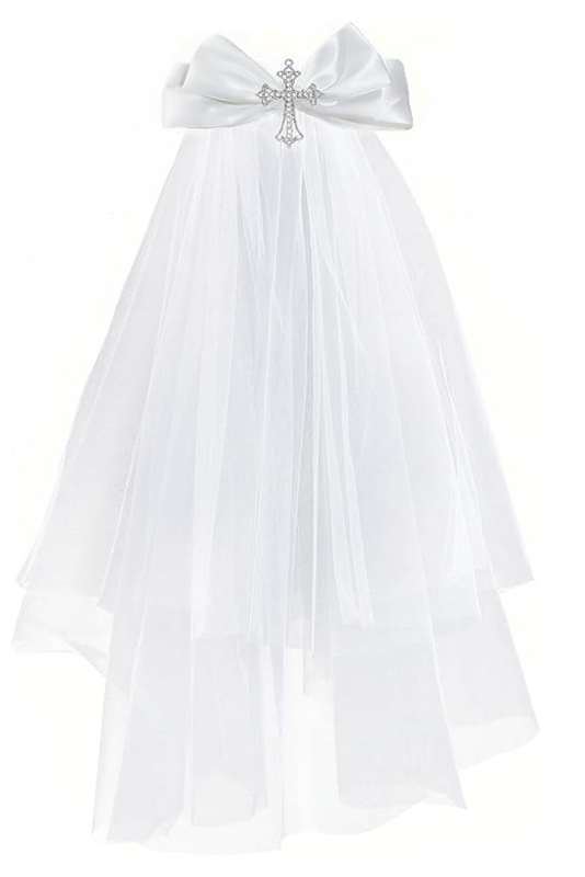 White Mesh Satin Bow Veil