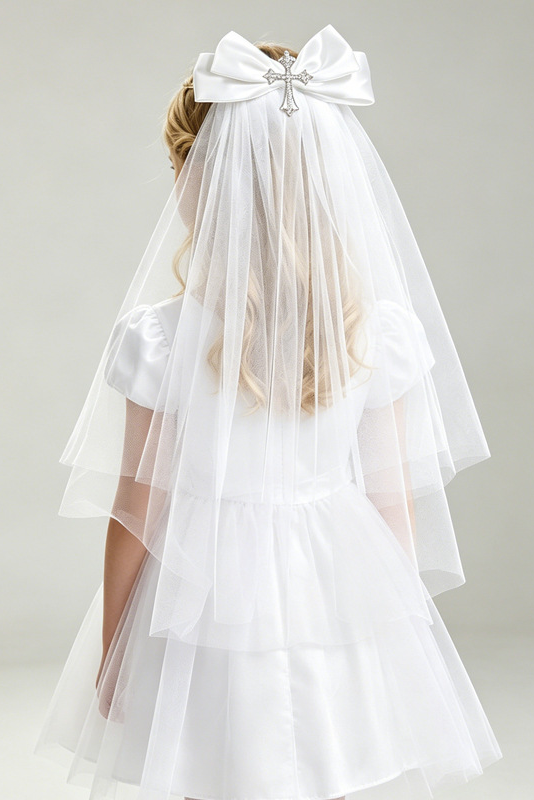 White Mesh Satin Bow Veil