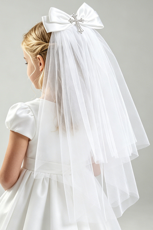 White Mesh Satin Bow Veil