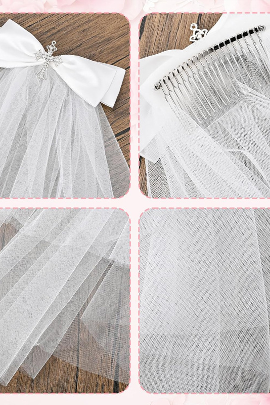 White Mesh Satin Bow Veil