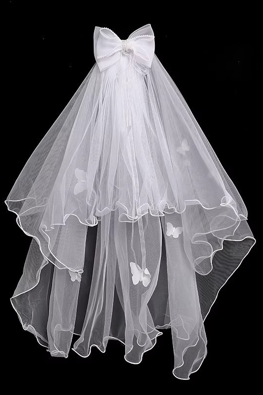 White Mesh Bow Three-Dimensional Butterfly Veil