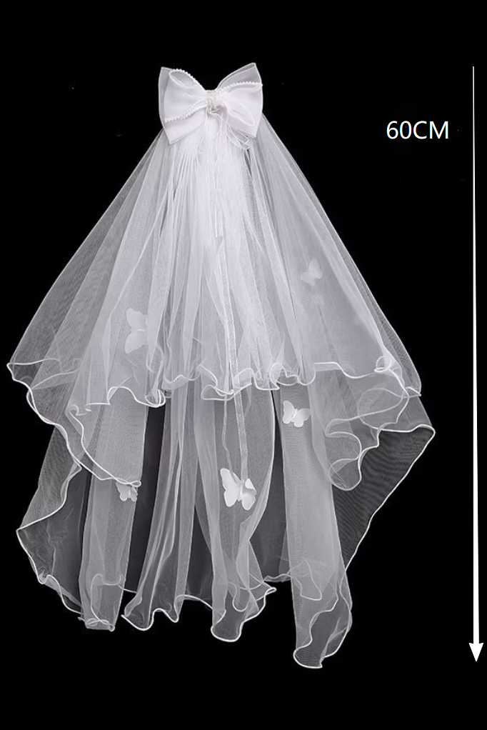 White Mesh Bow Three-Dimensional Butterfly Veil