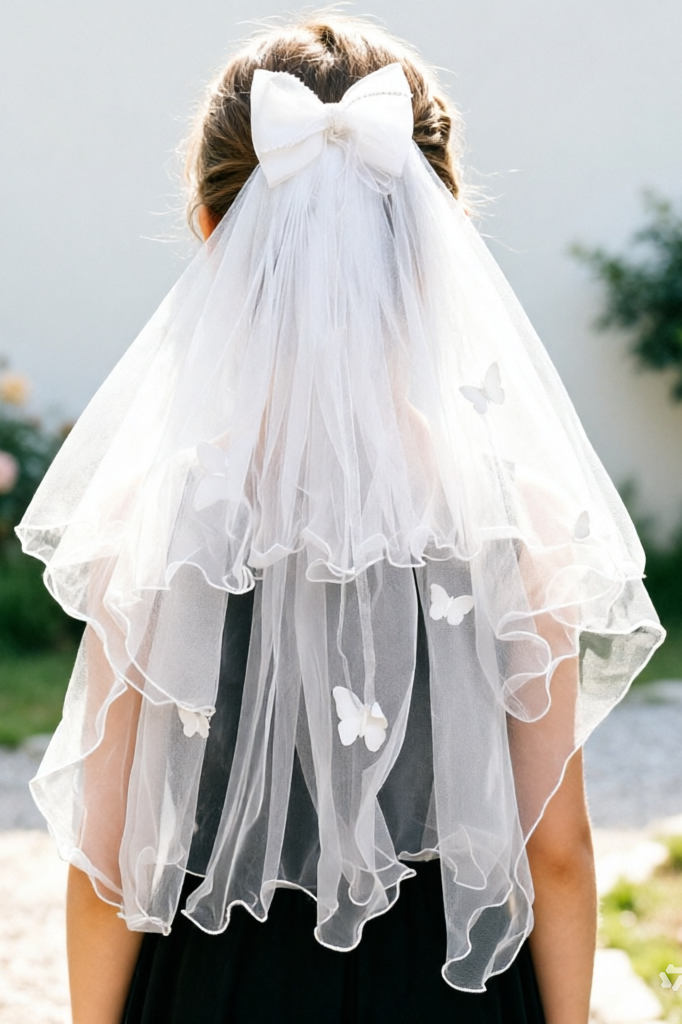White Mesh Bow Three-Dimensional Butterfly Veil