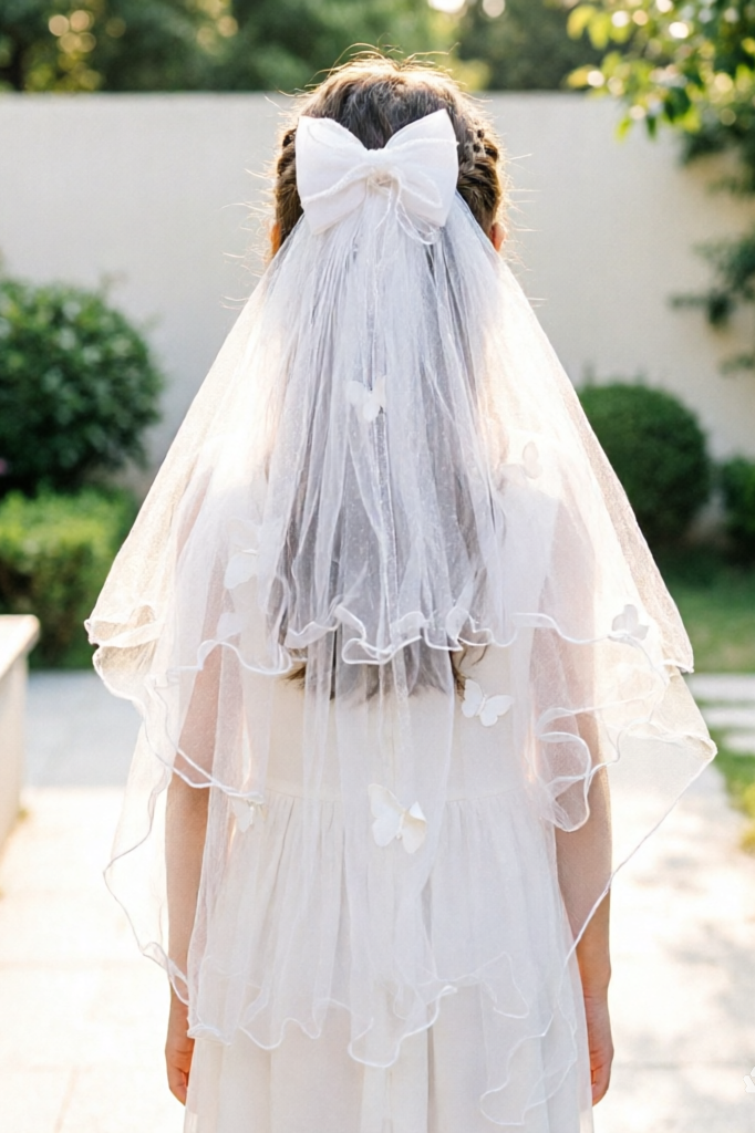 White Mesh Bow Three-Dimensional Butterfly Veil