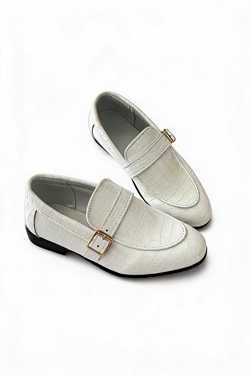 Boys Black Croc Embossed Buckle Loafers for Weddings & Formal Events