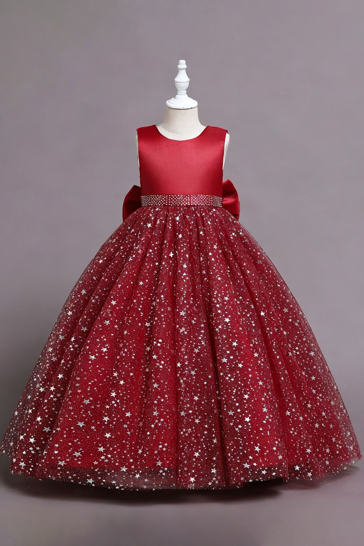 Light Pink Satin Round Neck Glitter Tulle Bow A-Line Flower Girl Dress