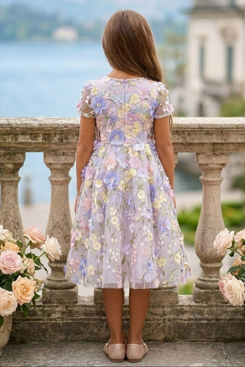 Girls Lavender Floral Tulle Dress for Wedding
