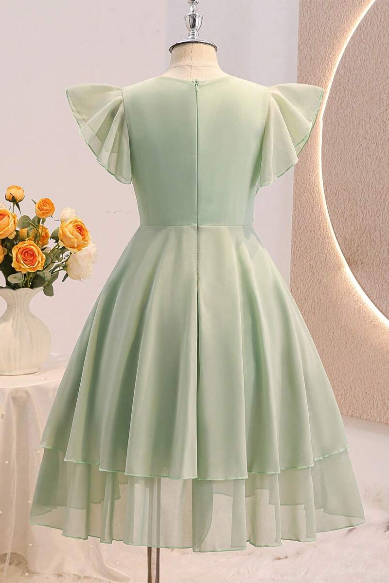 Girls Sage Green Chiffon Midi Dress for Garden Wedding