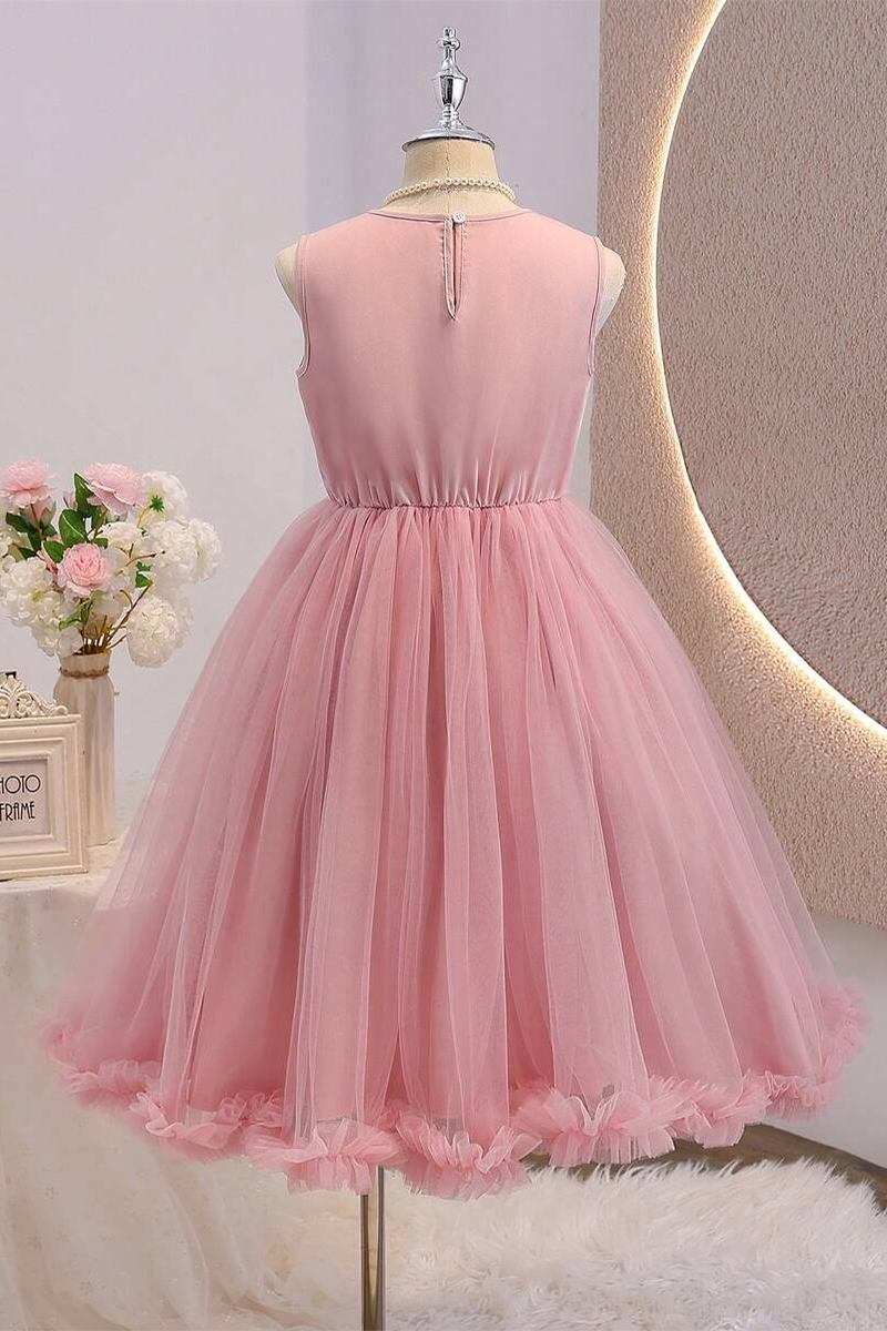 Girls Blush Satin & Tulle Midi Dress for Wedding