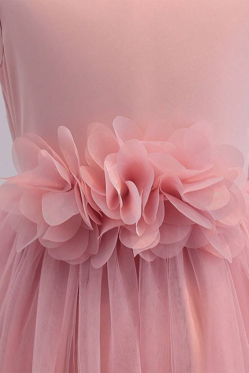Girls Blush Satin & Tulle Midi Dress for Wedding