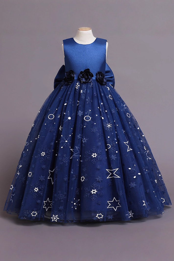 Pink Satin Bodice Silver Glitter Tulle Big Satin Bow Dress