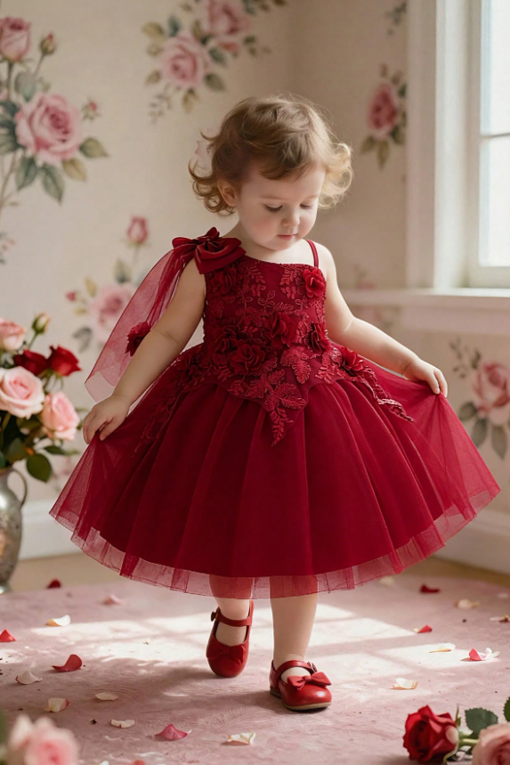 Wine Red One Shoulder Lace Flower Short Tulle Party Dress
