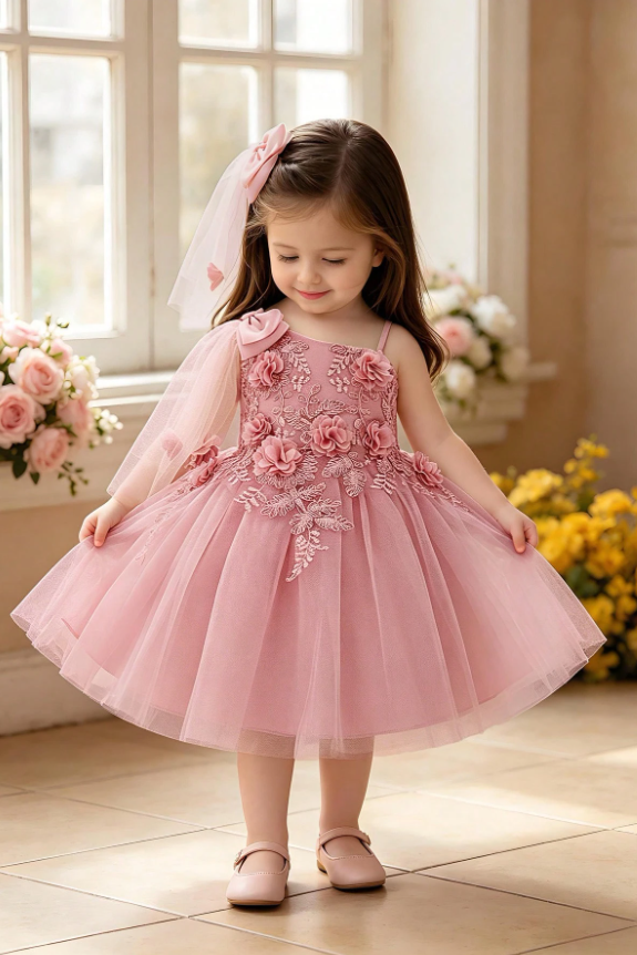 Wine Red One Shoulder Lace Flower Short Tulle Party Dress
