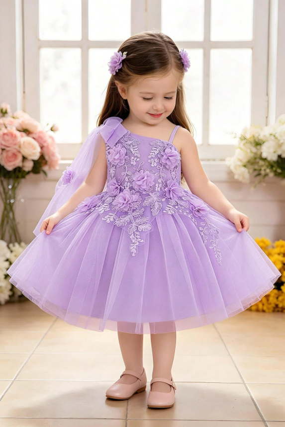 Wine Red One Shoulder Lace Flower Short Tulle Party Dress