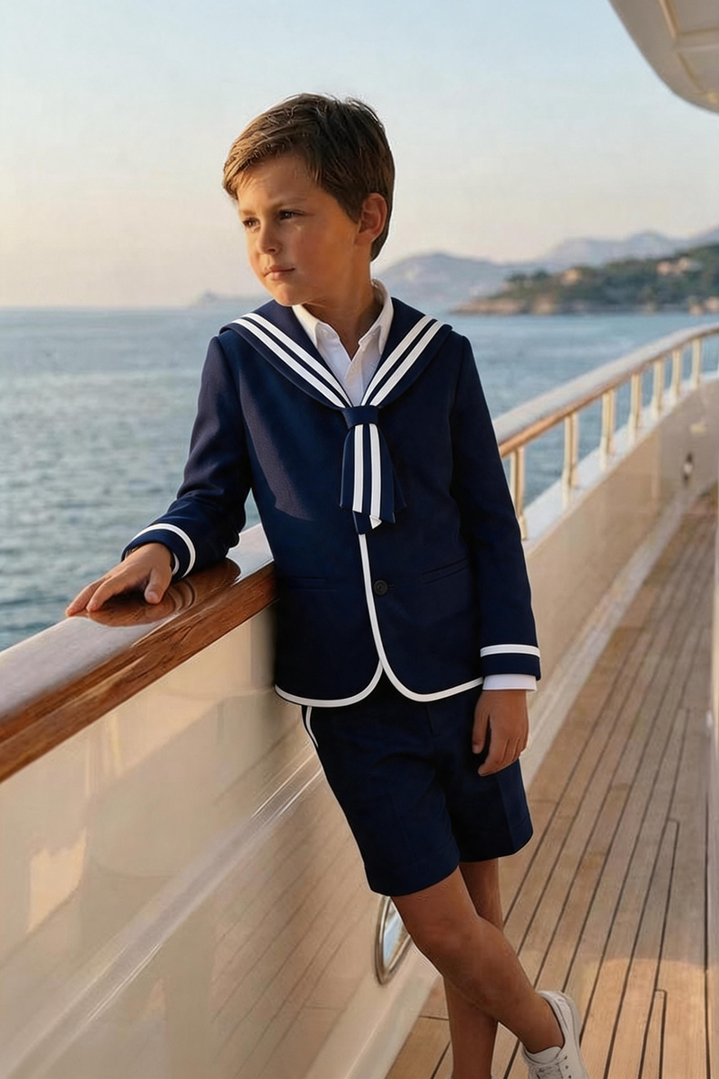 Boys White Sailor Collar 2-Piece Suit