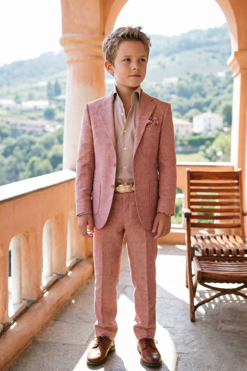 Boys Dusty Pink Linen 2-Piece Suit