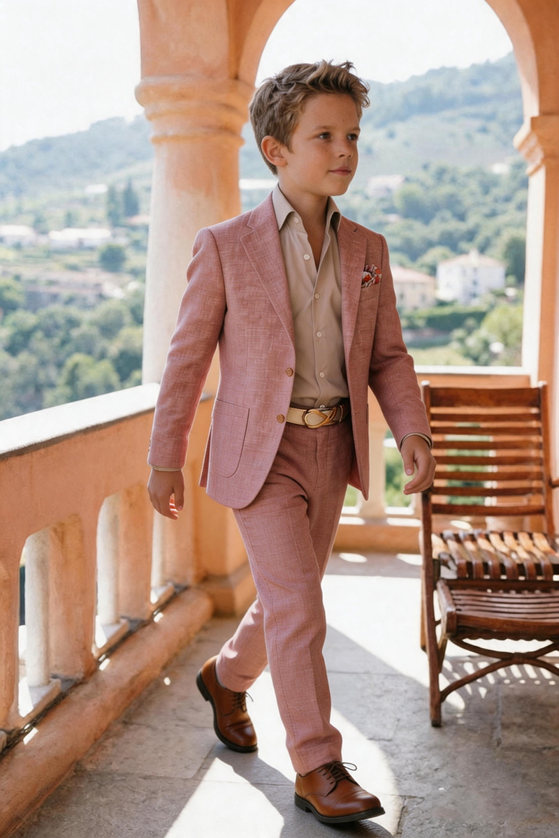Boys Dusty Pink Linen 2-Piece Suit