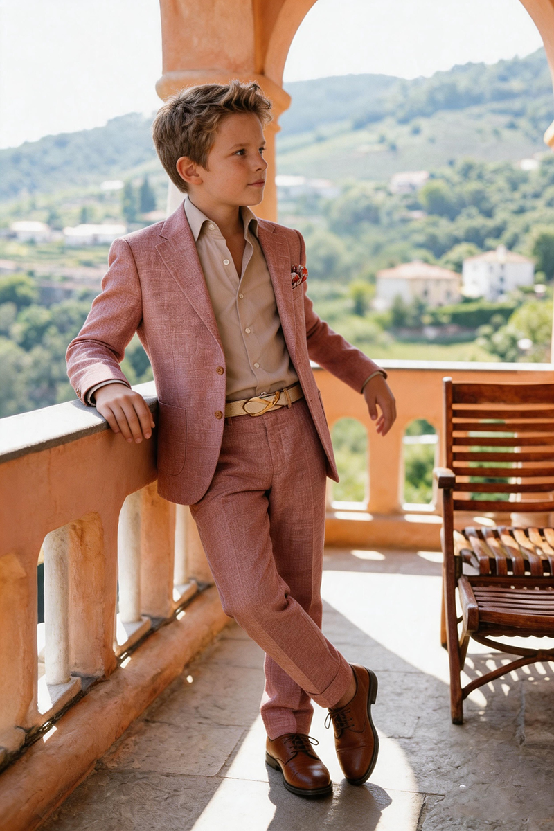 Boys Dusty Pink Linen 2-Piece Suit