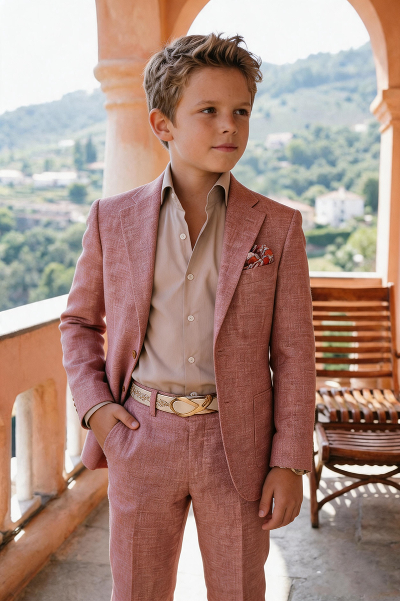 Boys Dusty Pink Linen 2-Piece Suit