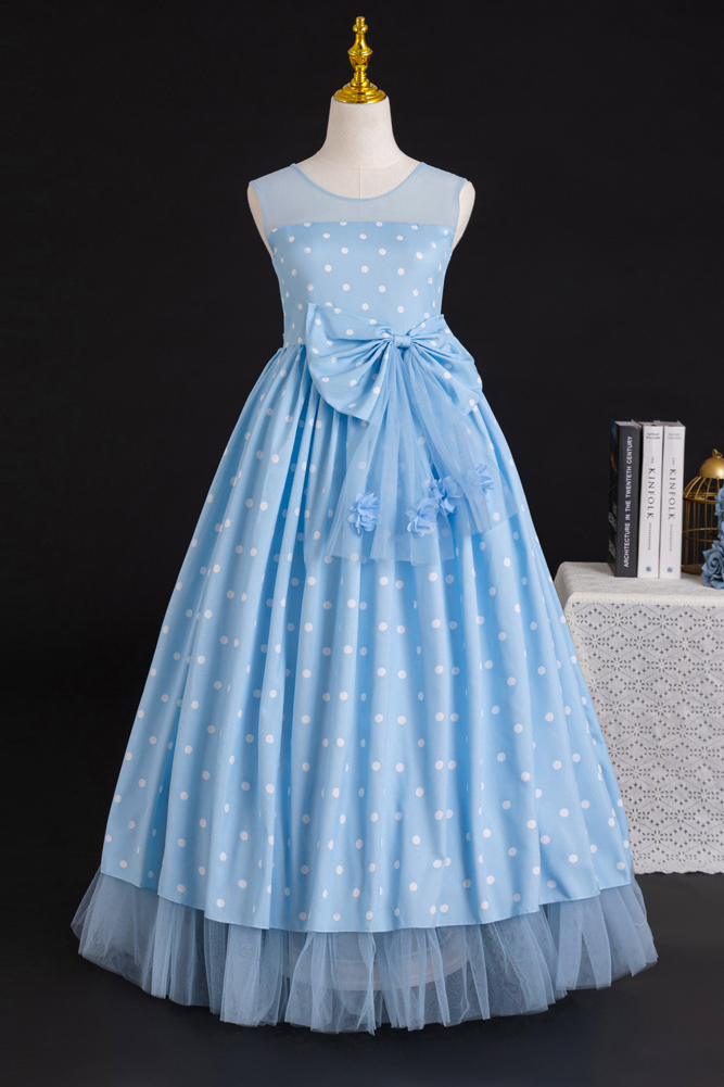 Champagne Polka Dot Sleeveless Tulle Florals A-Line Dress