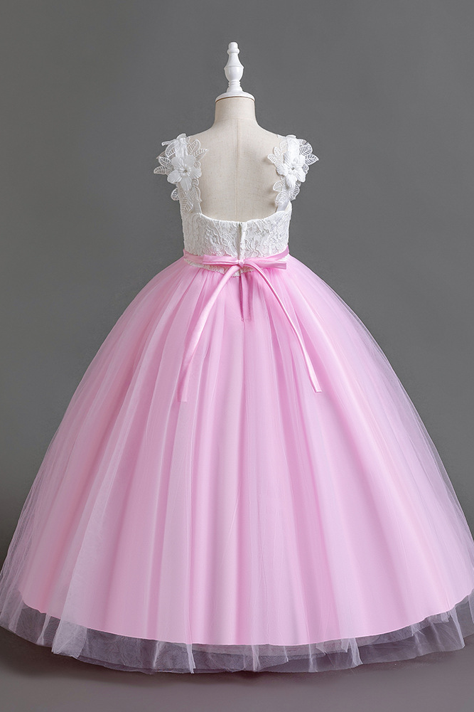 White Lace Tulle Floor-Length A-Line Dress