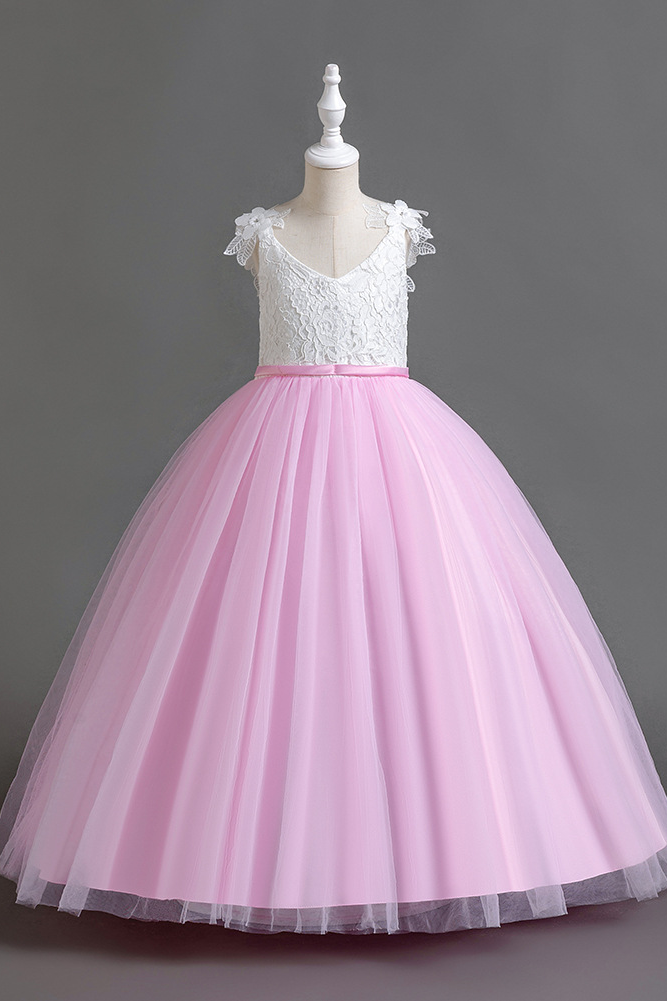White Lace Tulle Floor-Length A-Line Dress