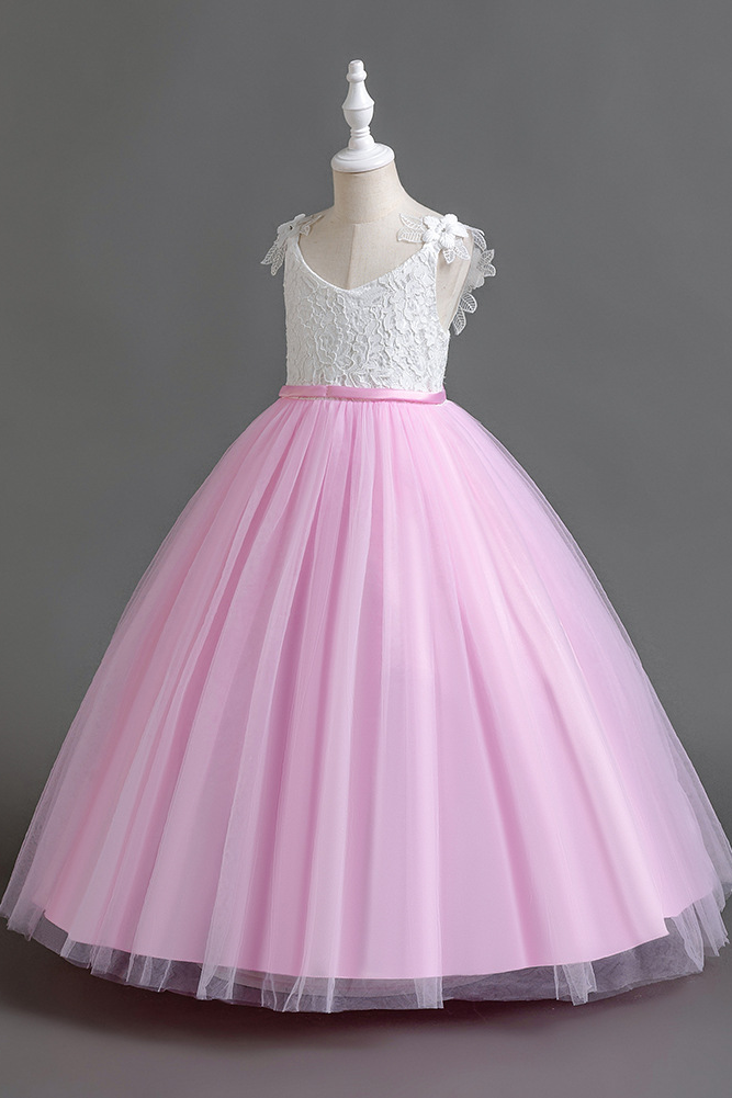 White Lace Tulle Floor-Length A-Line Dress