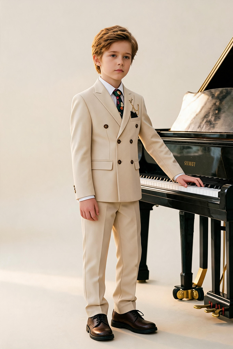 Boys Cream Double Breasted 2-Piece Suit