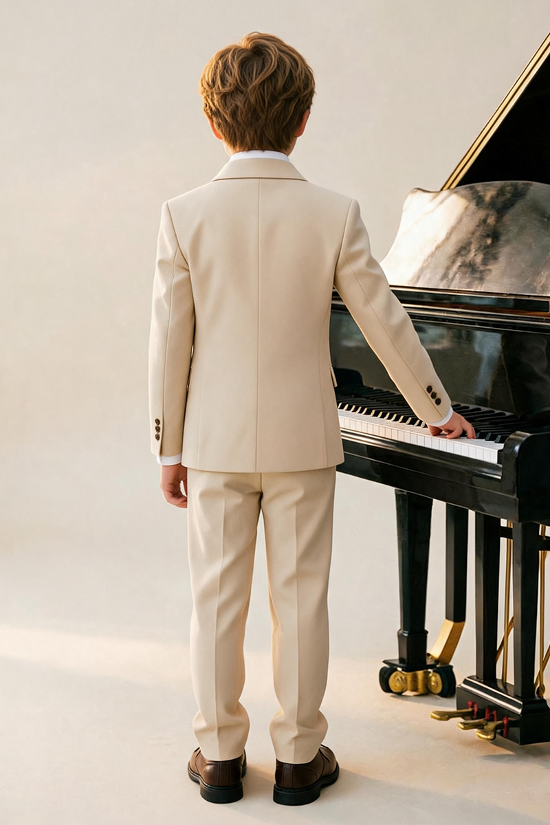 Boys Cream Double Breasted 2-Piece Suit