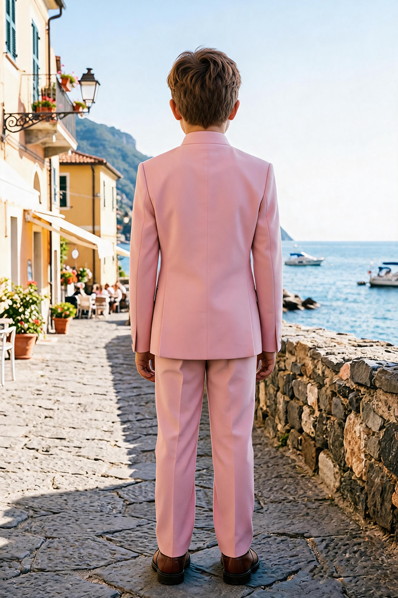 Boys Blush Mandarin Collar Asymmetric Gold Button 2-Piece Suit