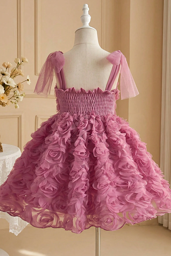 Vintage Burgundy Full 3D Rose Tulle Spaghetti Strap A-Line Dress