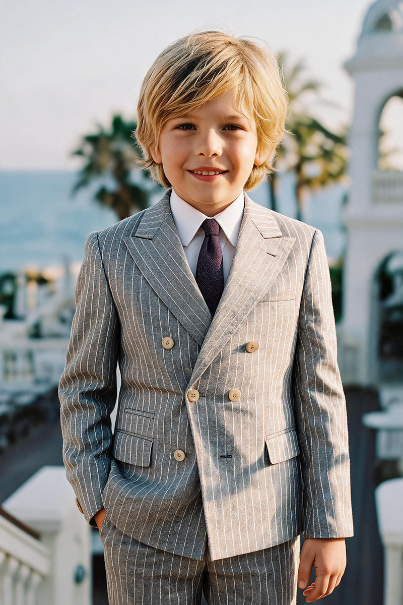 Boys Grey Chalk Stripe Double Breasted 2-Piece Suit