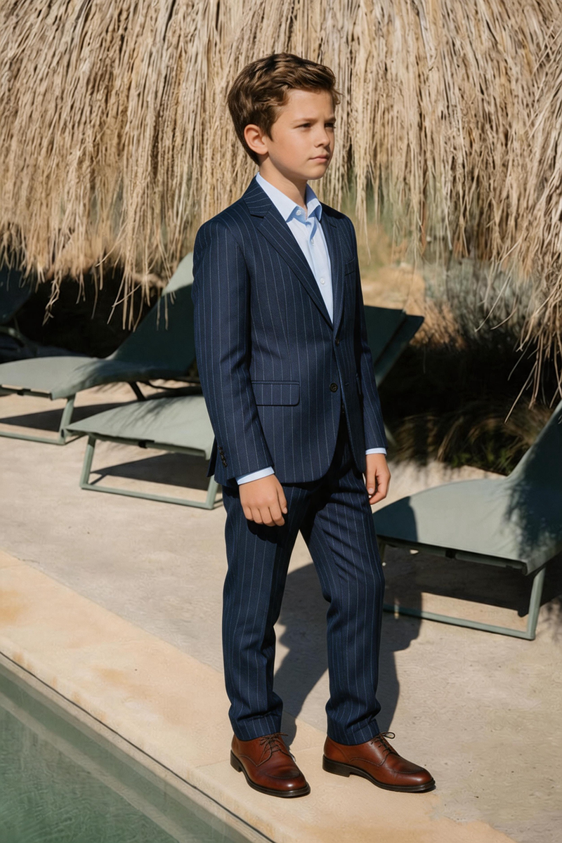 Boys Navy Pinstripe Notch Lapel Matching 2-Piece Suit