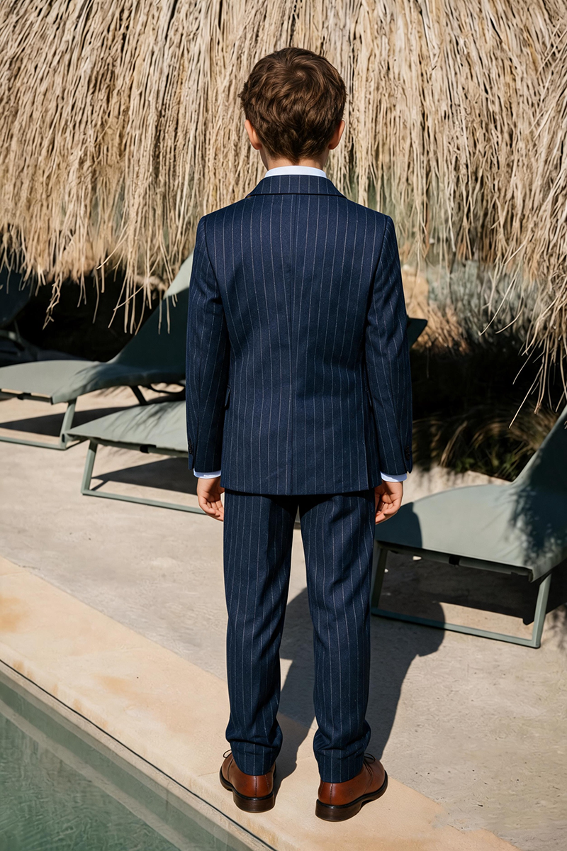 Boys Navy Pinstripe Notch Lapel Matching 2-Piece Suit