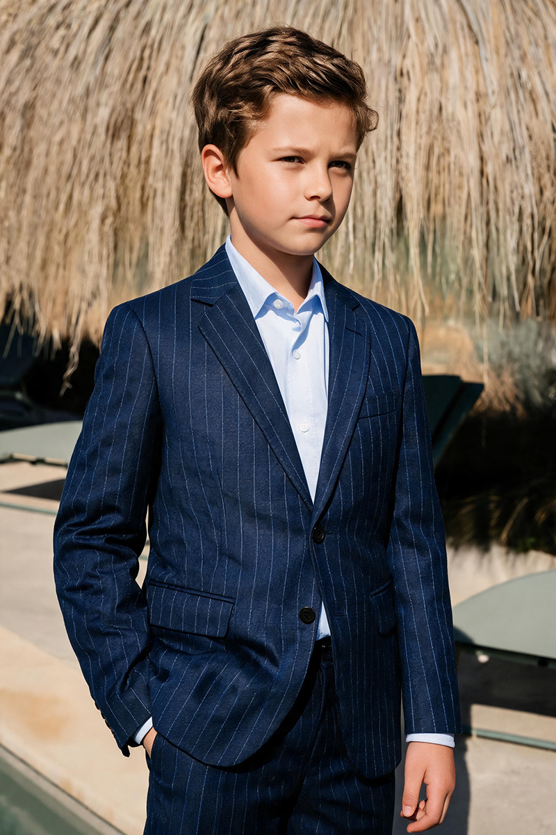 Boys Navy Pinstripe Notch Lapel Matching 2-Piece Suit