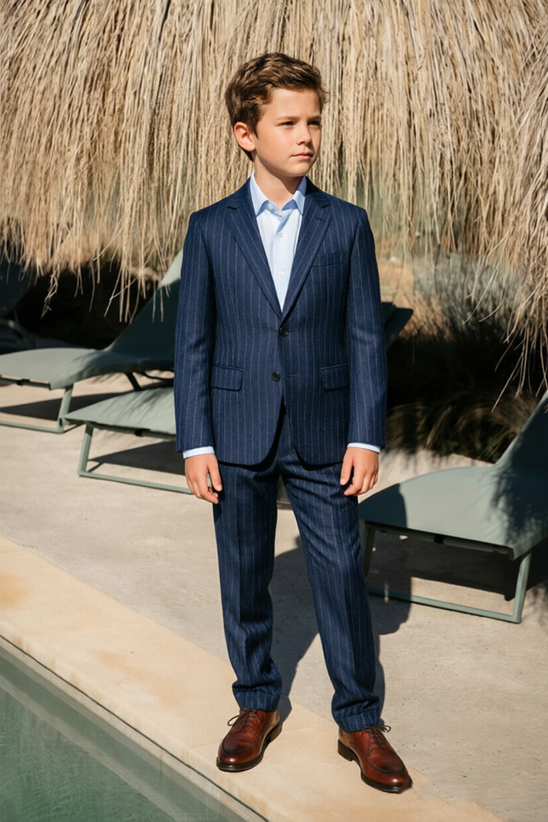 Boys Navy Pinstripe Notch Lapel Matching 2-Piece Suit
