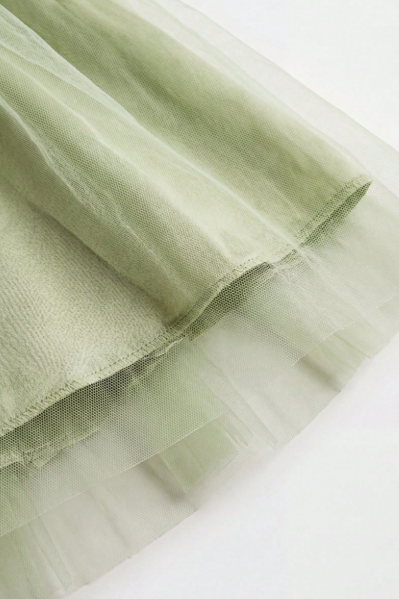 Sage Green Satin Large Back Bow 3D Rose V-Back Tulle A-Line Girls Formal Dress