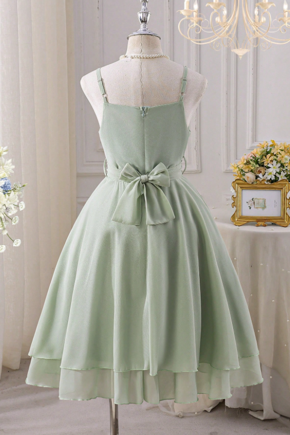 Light Sage Green Chiffon Asymmetric One-Shoulder A-Line Girls Dress