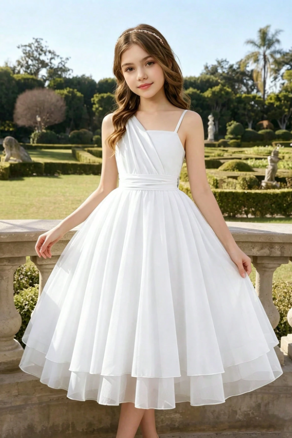 Light Sage Green Chiffon Asymmetric One-Shoulder A-Line Girls Dress