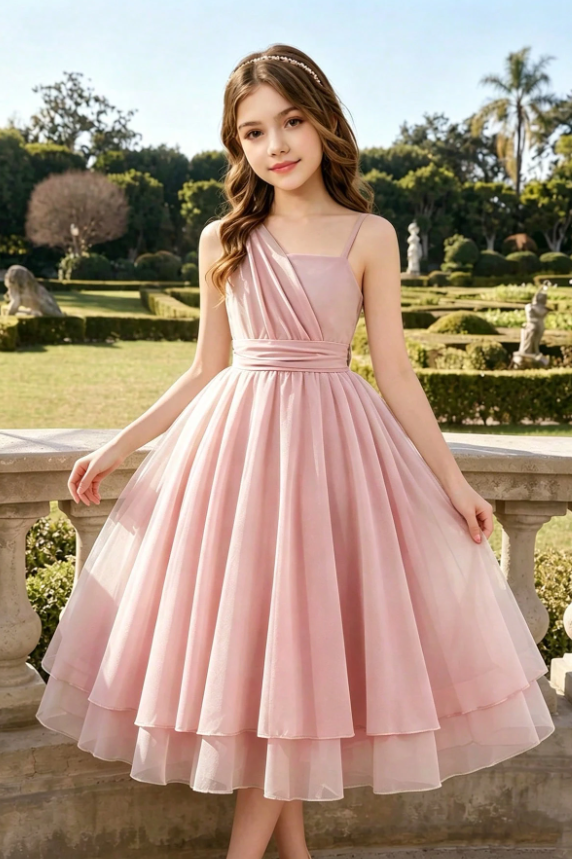 Light Sage Green Chiffon Asymmetric One-Shoulder A-Line Girls Dress