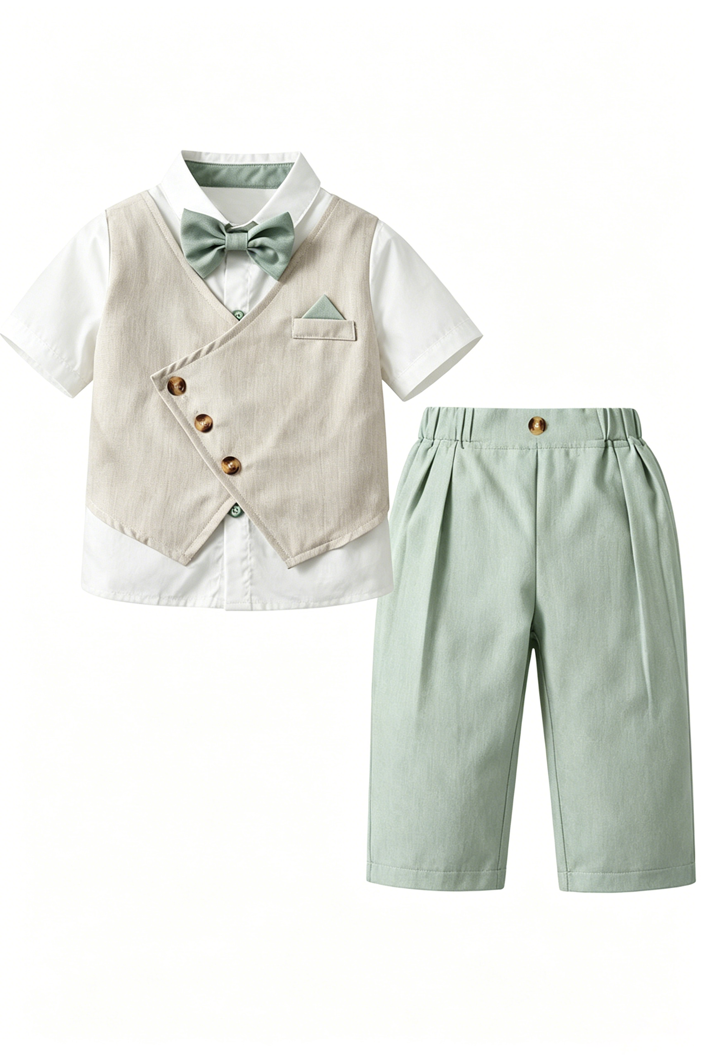 Beige & Sage Green Cotton-Linen Blend Asymmetric Single-Breasted 2-Piece Suit