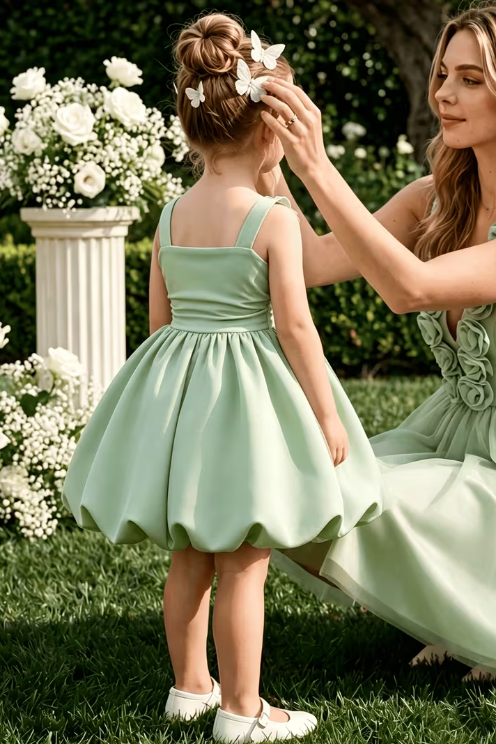 Sage Green High-Quality White Bows Four-Way Stretch Camisole Dress