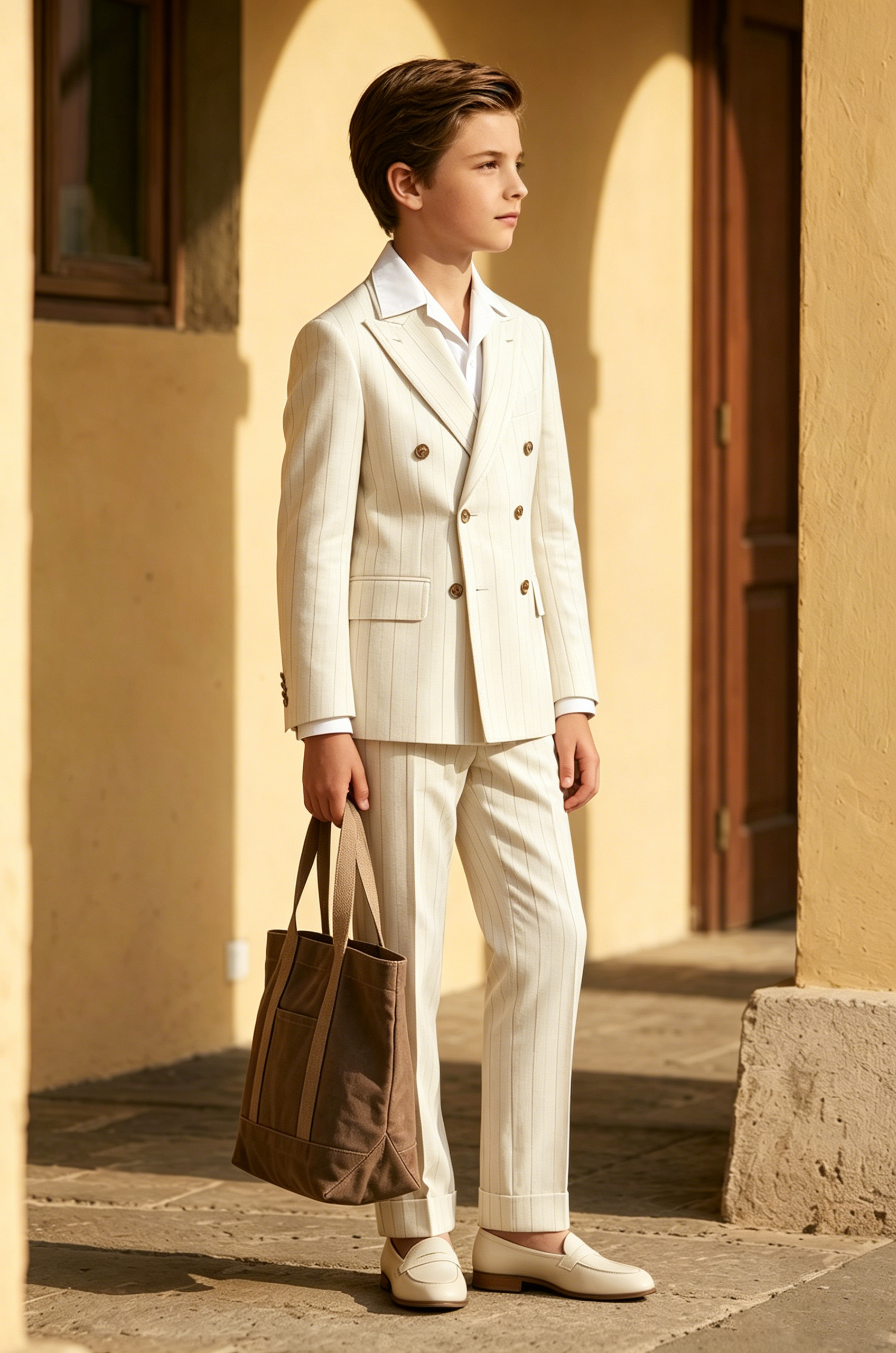 Off-White Thin Pinstripe Serge-Blend Double-Breasted 2-Piece Suit