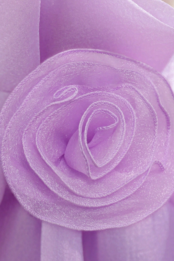 Lavender Chiffon Spaghetti Strap 3D Floral Back Big Bow Double-Layer A-Line Dress