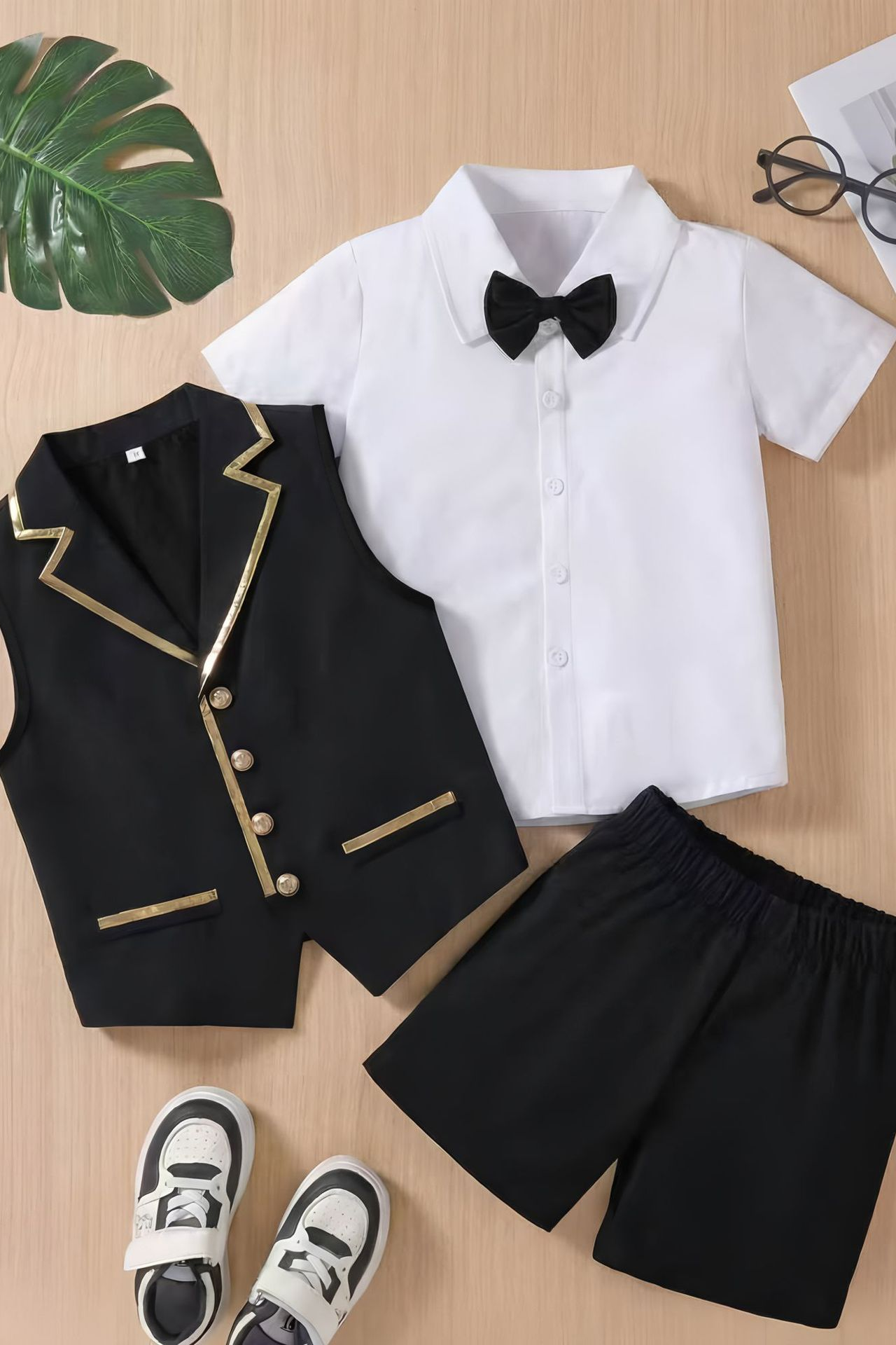 Black Serge-Blend Gold Satin Piped Waistcoat 2-Piece Suit