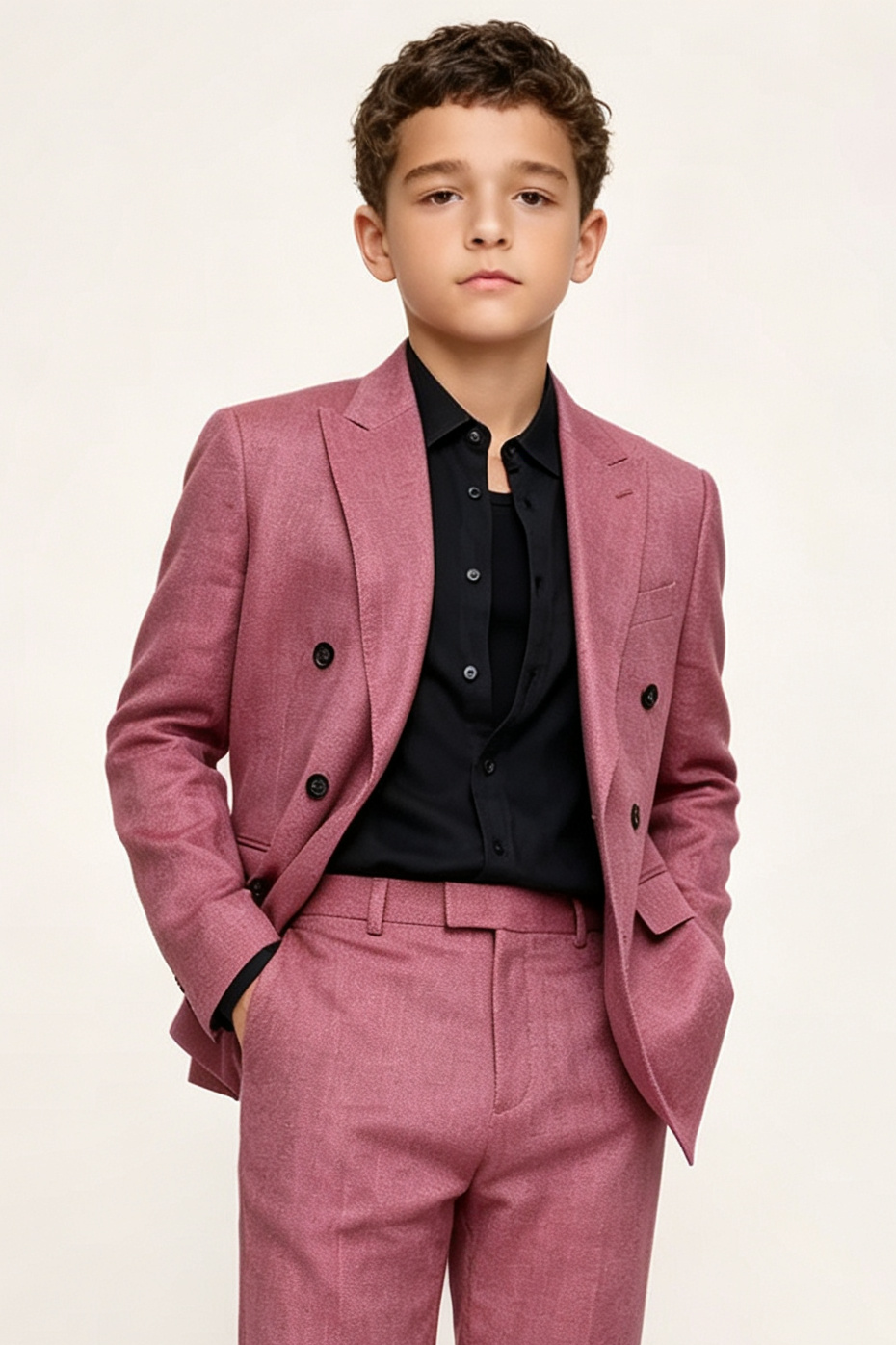 Dusty Pink Cotton-Linen Blend Double-Breasted 2-Piece Suit