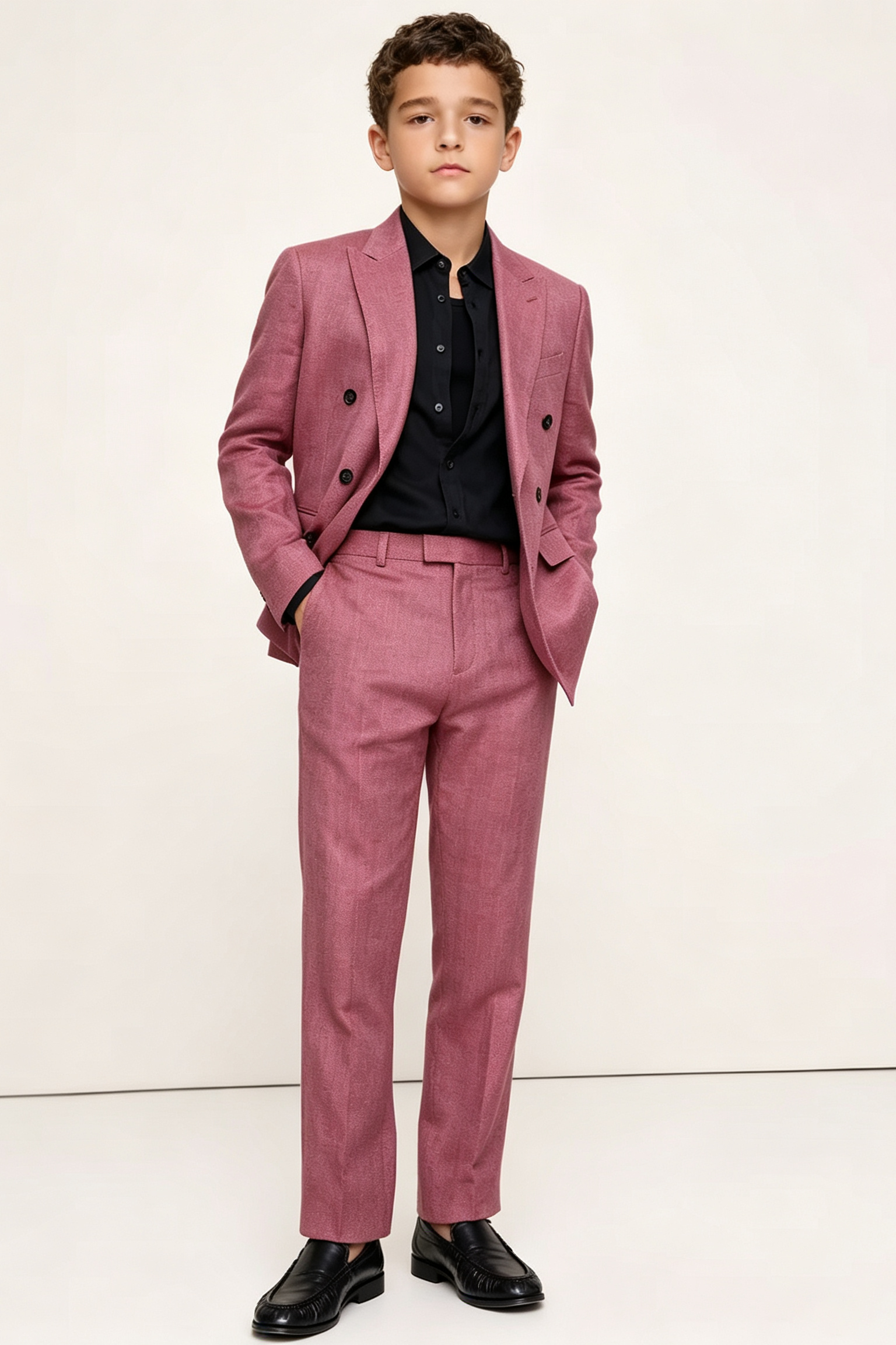 Dusty Pink Cotton-Linen Blend Double-Breasted 2-Piece Suit