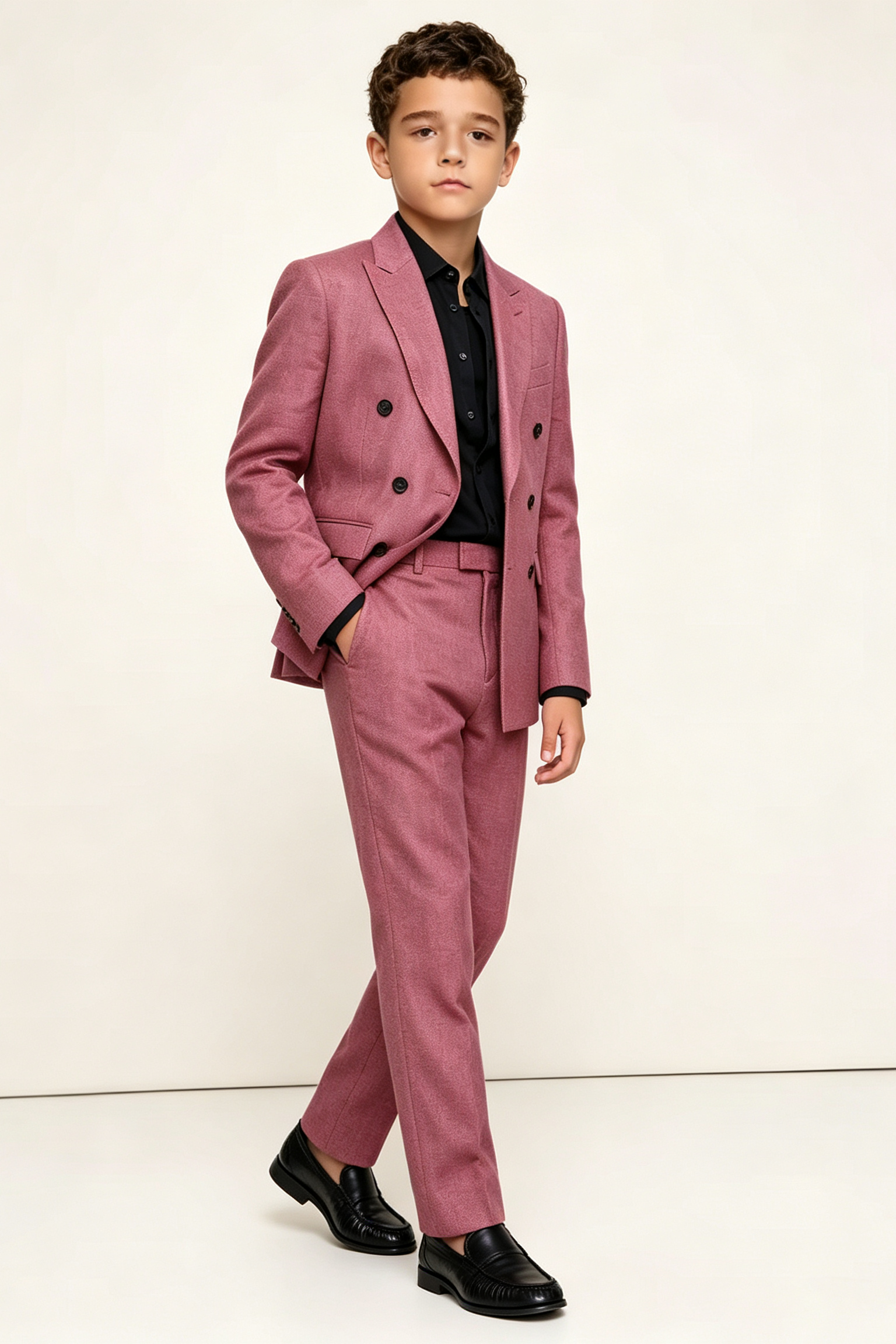 Dusty Pink Cotton-Linen Blend Double-Breasted 2-Piece Suit