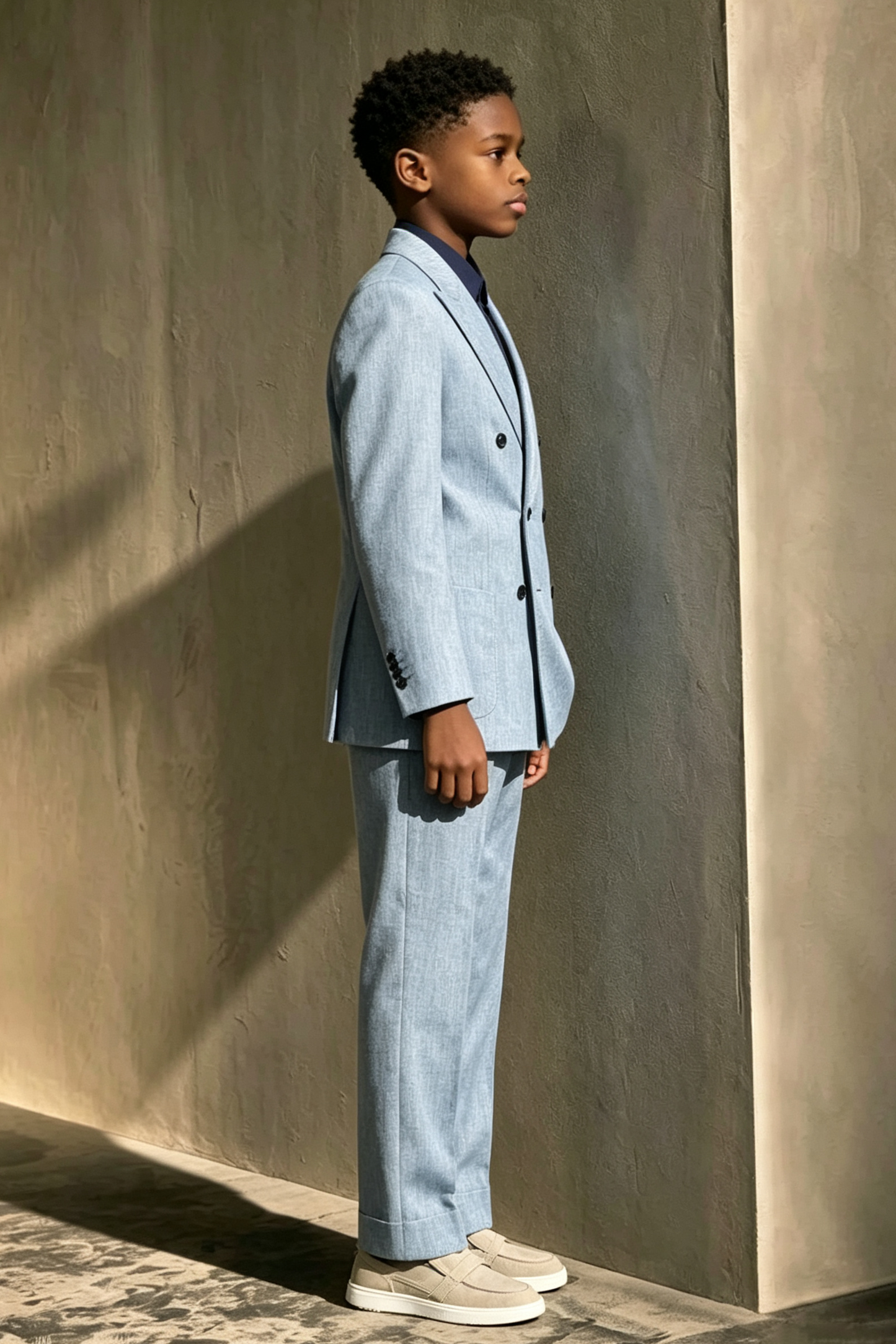 Dusty Blue Cotton-Linen Blend Double-Breasted 2-Piece Suit