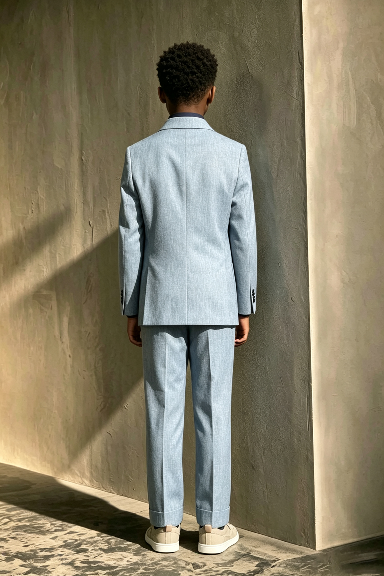 Dusty Blue Cotton-Linen Blend Double-Breasted 2-Piece Suit